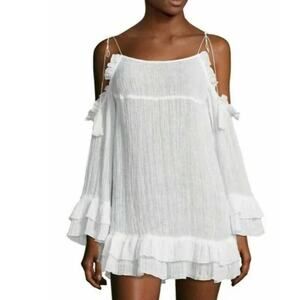 Red Carter White Cold Shoulder Bell Gauze Linen Mini Coverup Dress IT 42 / US S